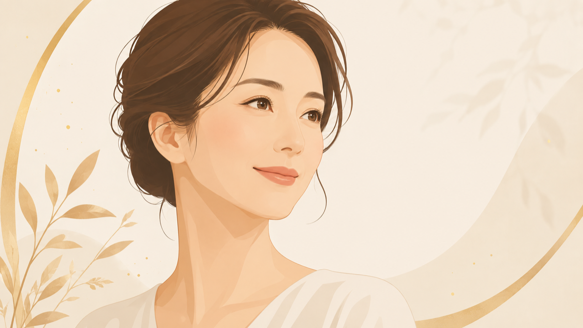 頬のボリュームを整えた女性のイラスト