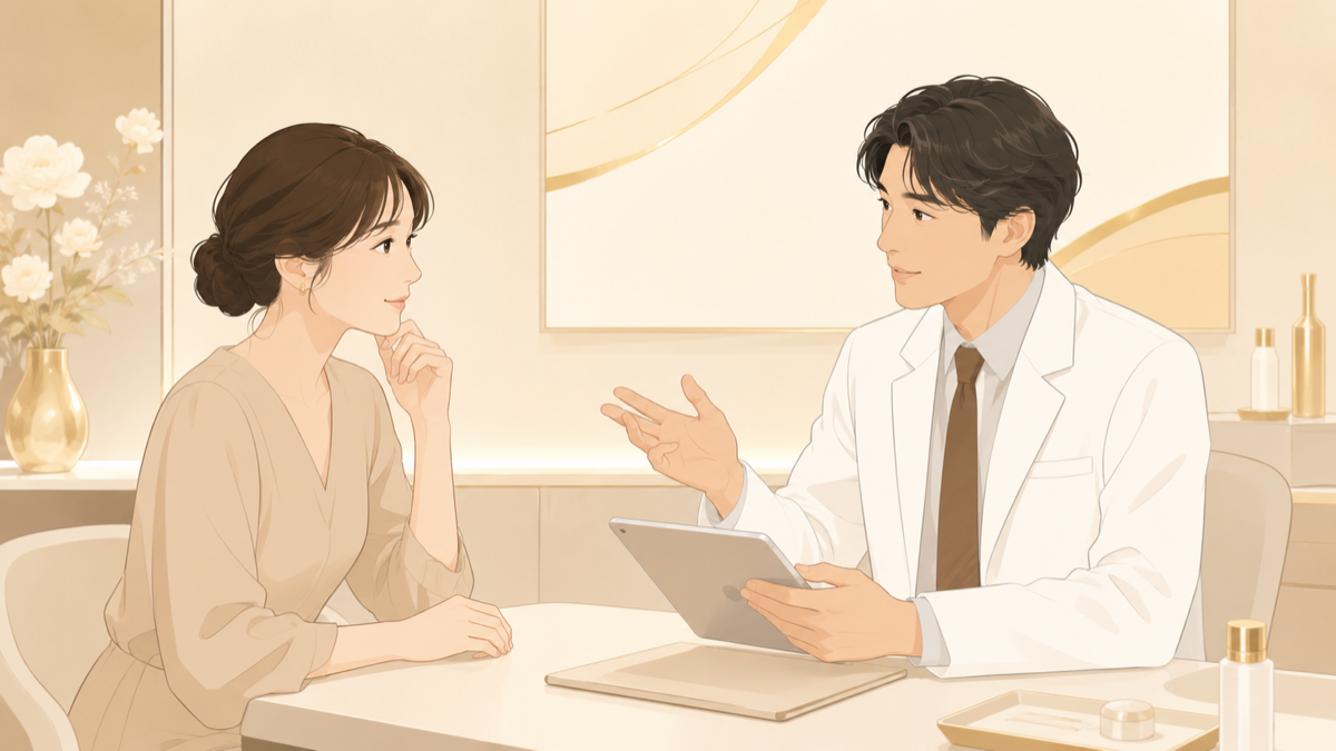 ヒアルロン酸の失敗を避けたい相談風景のイラスト