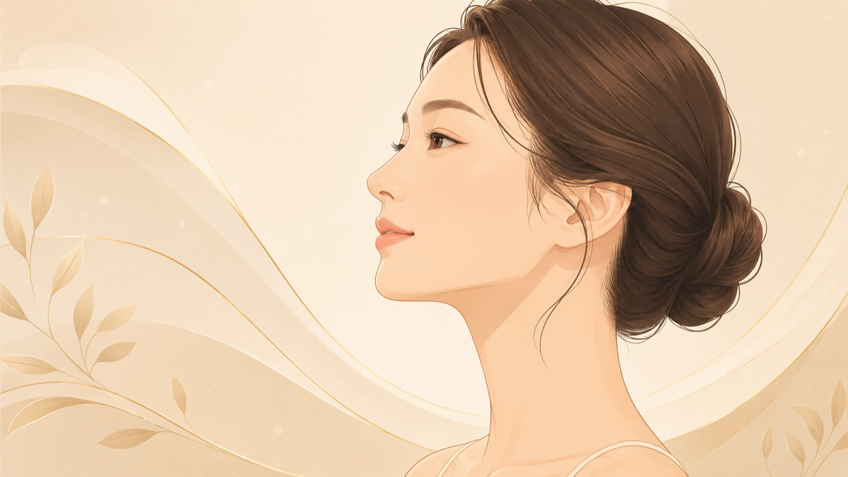 糸リフトで自然に仕上がったフェイスラインの女性のイラスト
