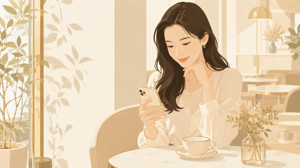 糸リフトのモニター制度を調べる女性のイラスト