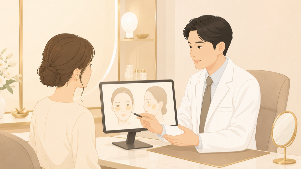 モニター条件を説明する男性医師のイラスト