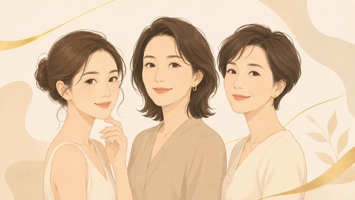 年代別に糸リフトの適応を考える女性たちのイラスト