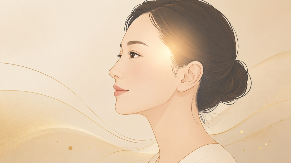 こめかみのボリュームが気になる女性の横顔イラスト