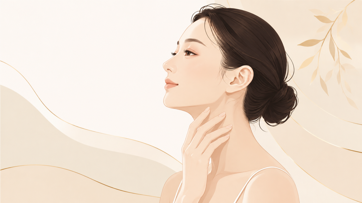 首とフェイスラインのたるみを気にする女性のイラスト