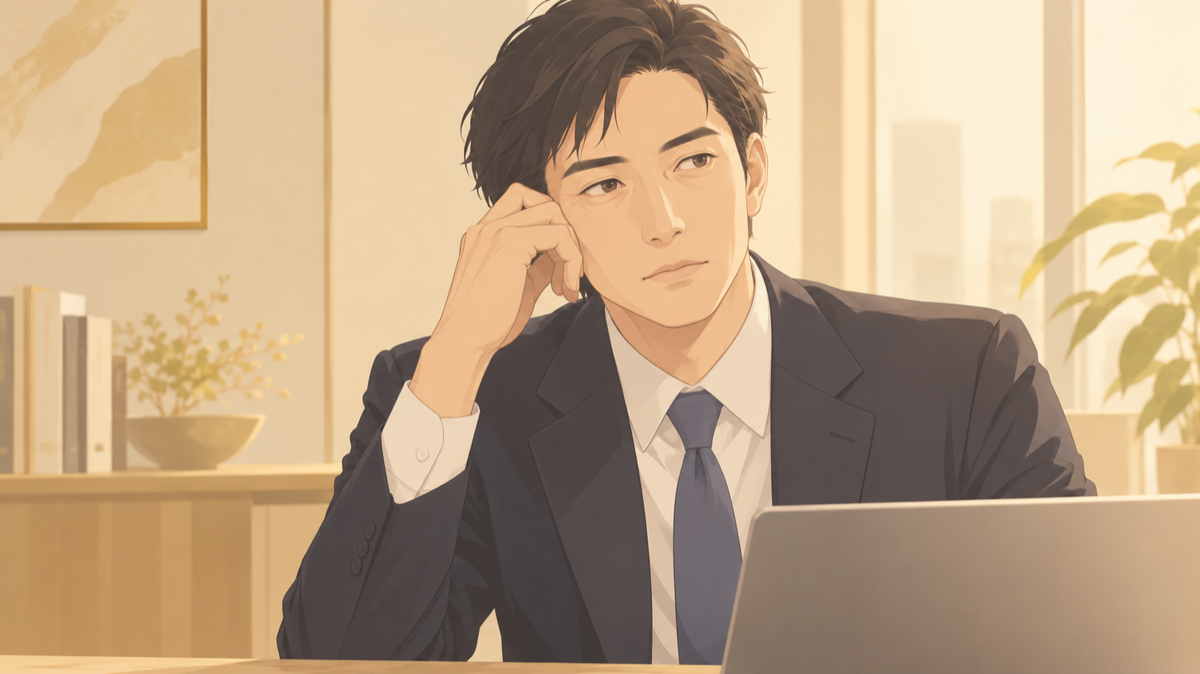 疲れて見える印象を気にする男性のイラスト