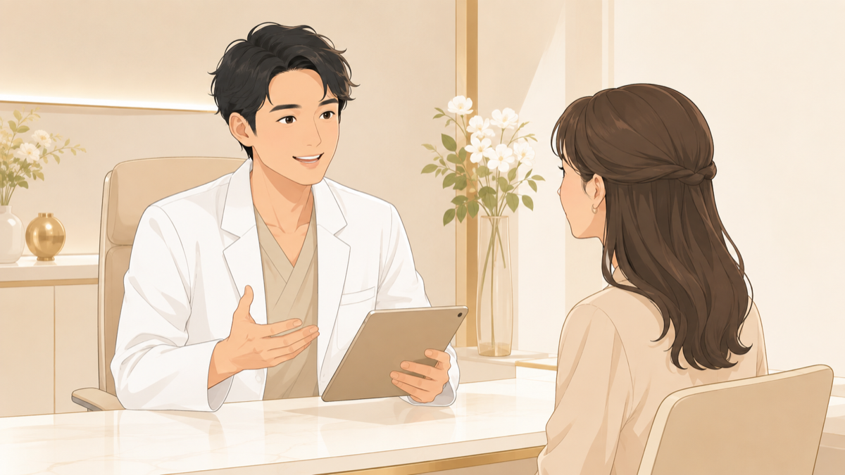 クマ取り（脱脂）のカウンセリング風景のイラスト