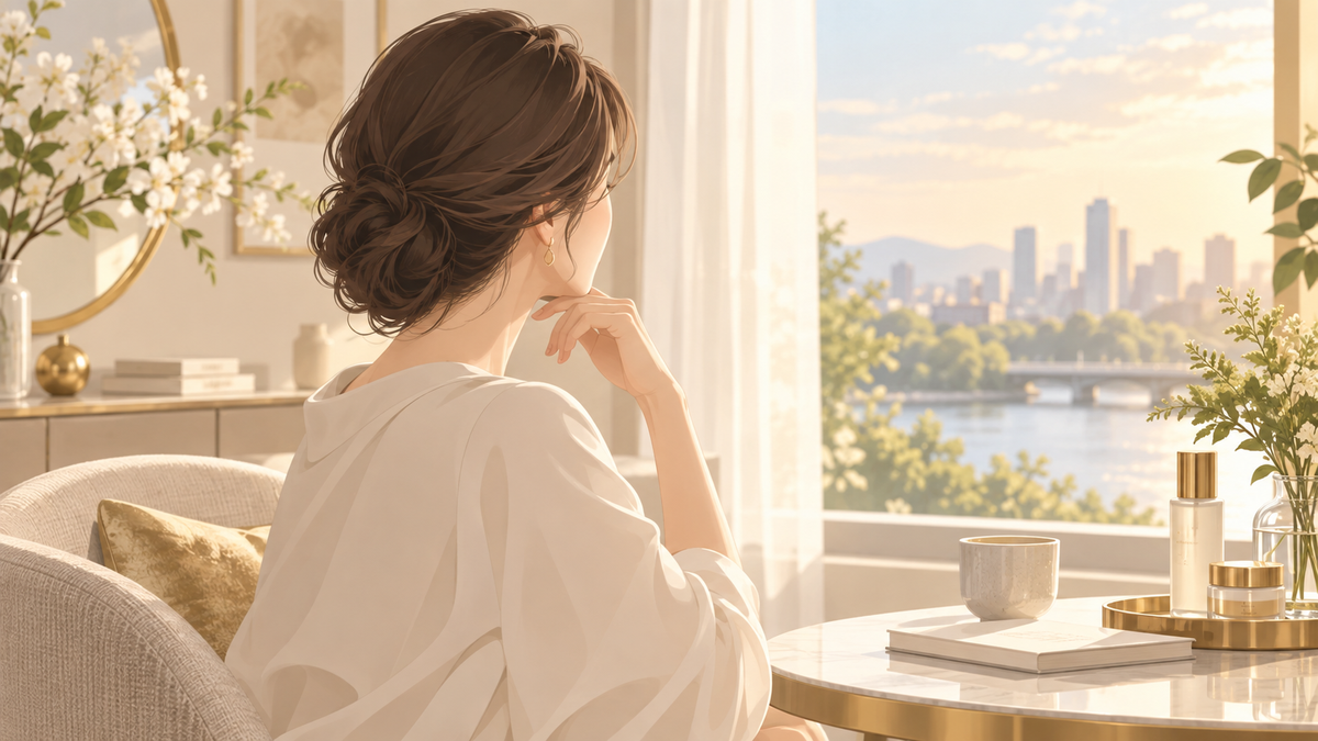 40代でたるみの変化を感じる女性のイラスト