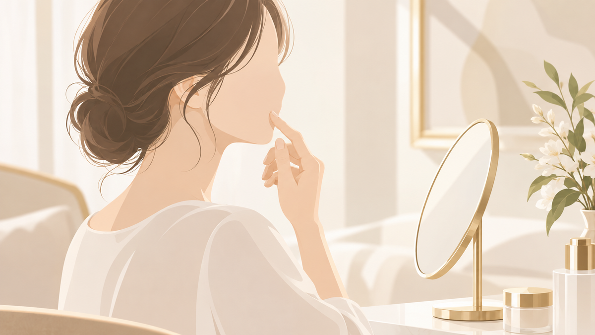 ほうれい線のタイプを気にする女性のイラスト