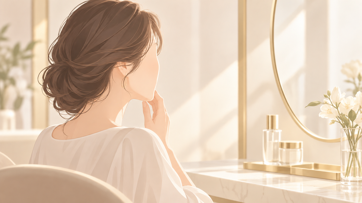 ヒアルロン酸でたるみを補うことを検討する女性のイラスト